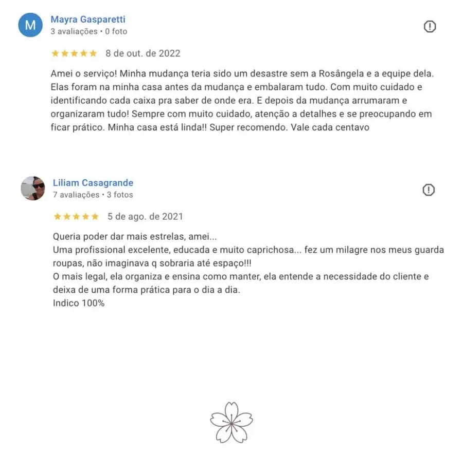 Avaliação 8 de cliente no Google